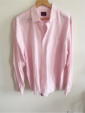 UnTuckit cotton pink white checkered print long sleeve button down shirt sz XXL